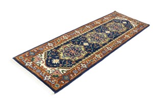 Dark Navy Floral 3X8 Heriz Serapi Oriental Runner Rug