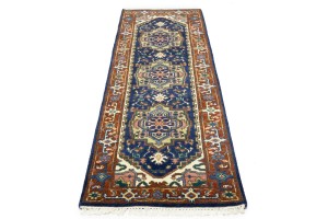 Dark Navy Floral 3X8 Heriz Serapi Oriental Runner Rug