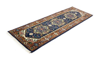 Dark Navy Floral 3X8 Heriz Serapi Oriental Runner Rug