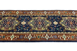 Dark Navy Floral 3X8 Heriz Serapi Oriental Runner Rug
