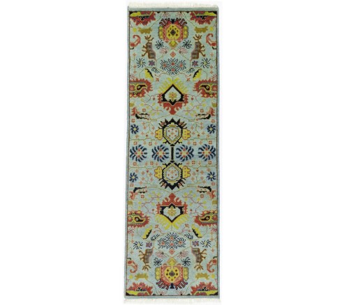 Light Blue Floral 3X8 Chobi Oriental Runner Rug