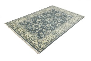 Dark Gray Floral 6X9 Oushak Chobi Oriental Rug