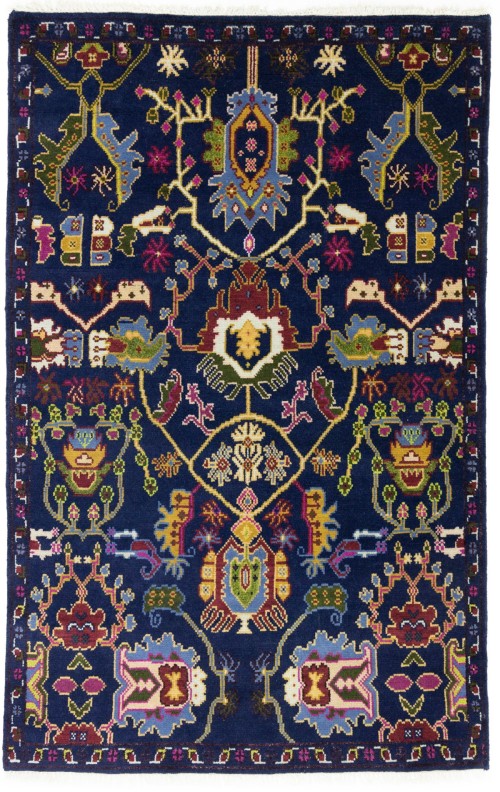 Dark Navy Floral 5X8 Chobi Oriental Rug