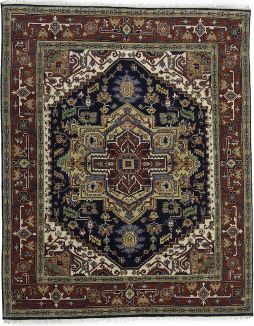 Dark Navy Floral 8X10 Heriz Serapi Oriental Rug