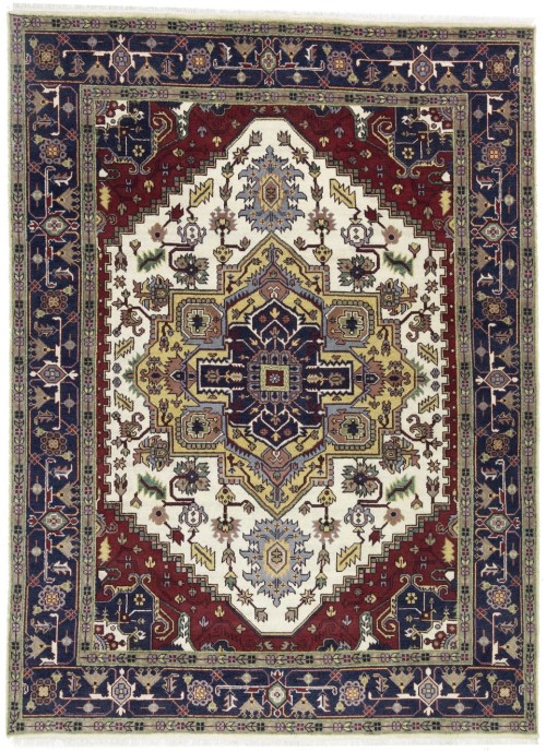 Cream Floral 9X12 Heriz Serapi Oriental Rug