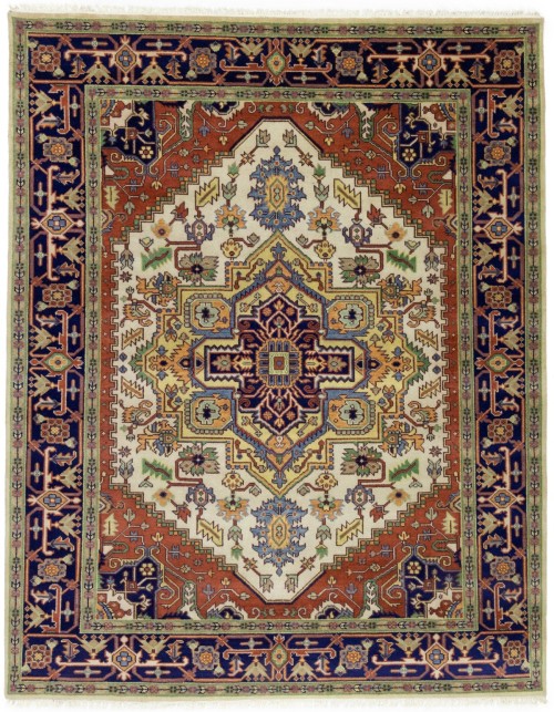 Cream Floral 8X10 Heriz Serapi Oriental Rug