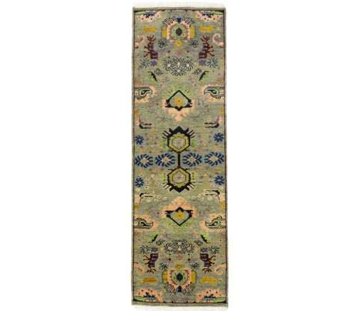 Greige Floral 3X8 Chobi Oriental Runner Rug