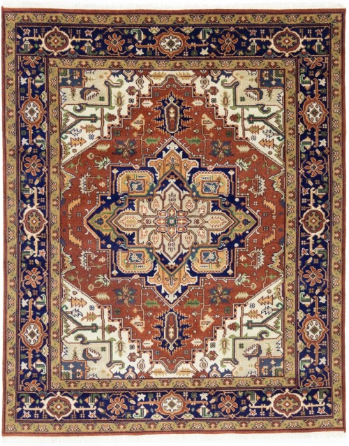 Rust Orange Geometric 8X10 Heriz Serapi Oriental Rug