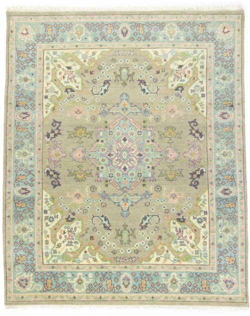 Beige Floral Traditional 8X10 Heriz Serapi Oriental Rug