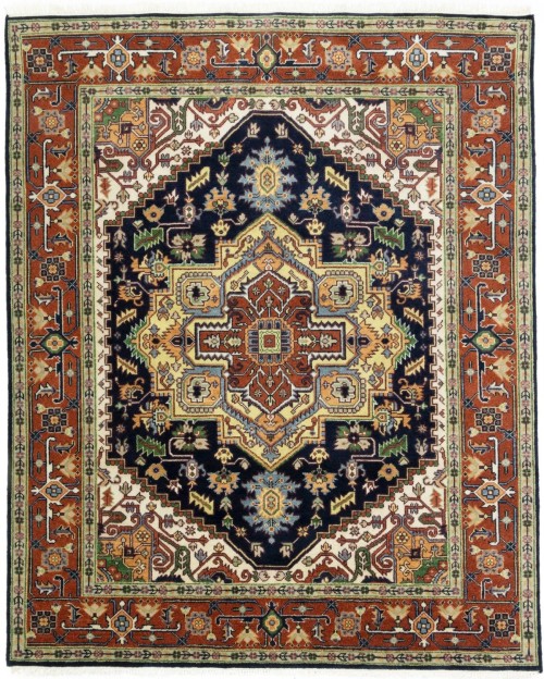 Dark Navy Floral Traditional 8X10 Heriz Serapi Oriental Rug