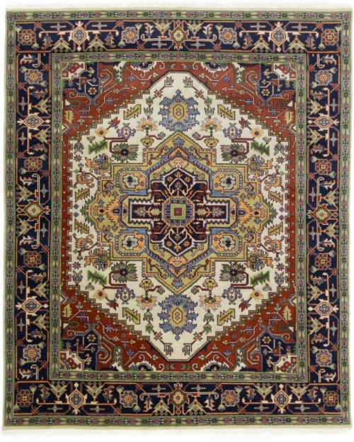 Cream Floral Traditional 8X10 Heriz Serapi Oriental Rug