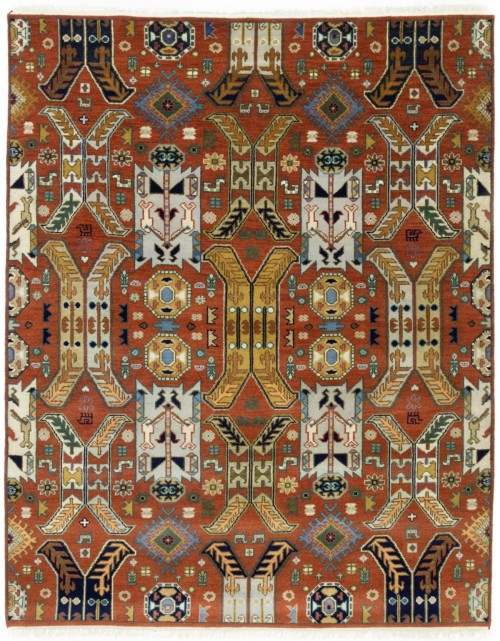 Rust Orange Tribal Geometric 8X10 Oriental Rug