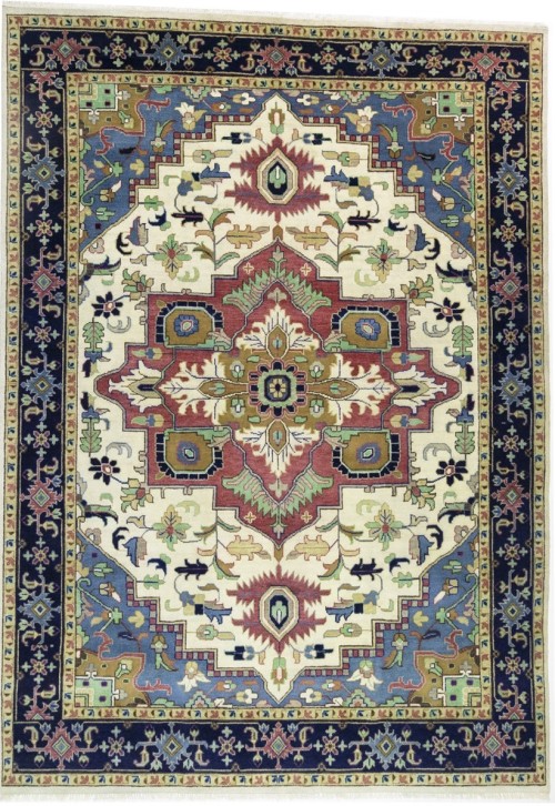 Cream Geometric 10X14 Heriz Serapi Oriental Rug