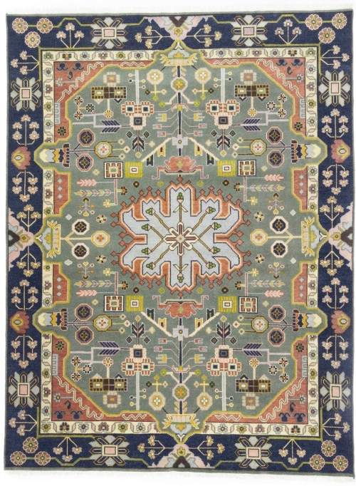 Gray Geometric Tribal 9X12 Heriz Serapi Oriental Rug