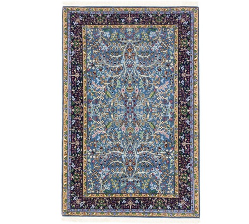 Blue & Navy Floral 4X6 Kirman Oriental Rug