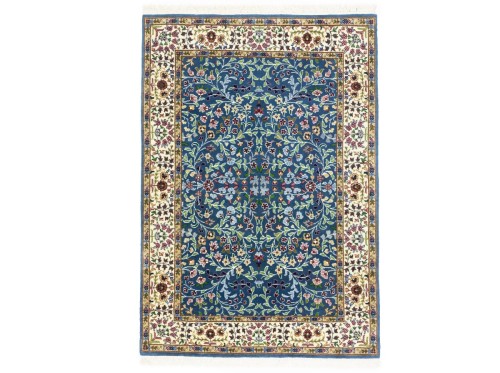 Blue & Cream Floral 4X6 Kirman Oriental Rug