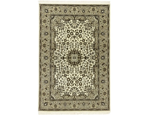 Cream & Brown Floral 4X6 Kirman Oriental Rug