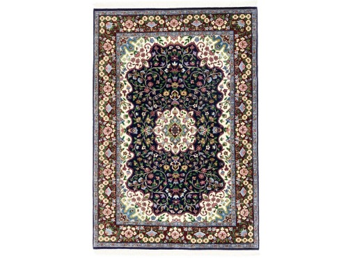 Navy & Maroon Floral 4X6 Kirman Oriental Rug