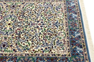 Cream & Blue Floral 4X6 Kirman Oriental Rug