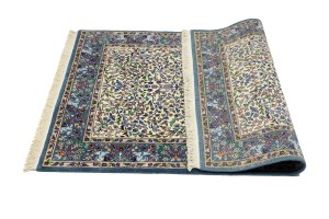 Cream & Blue Floral 4X6 Kirman Oriental Rug
