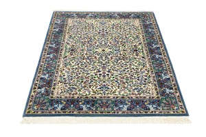 Cream & Blue Floral 4X6 Kirman Oriental Rug