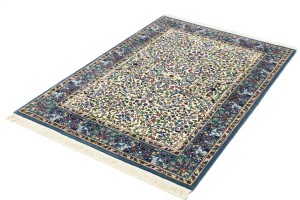 Cream & Blue Floral 4X6 Kirman Oriental Rug