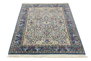 Cream & Blue Floral 4X6 Kirman Oriental Rug