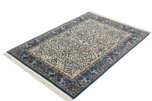Cream & Blue Floral 4X6 Kirman Oriental Rug