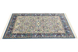 Cream & Blue Floral 4X6 Kirman Oriental Rug