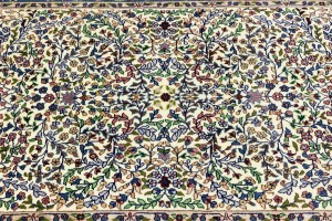 Cream & Blue Floral 4X6 Kirman Oriental Rug