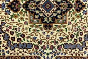 Cream & Navy Floral 4X6 Kirman Oriental Rug