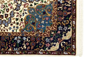Cream & Navy Floral 4X6 Kirman Oriental Rug