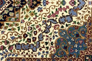 Cream & Navy Floral 4X6 Kirman Oriental Rug