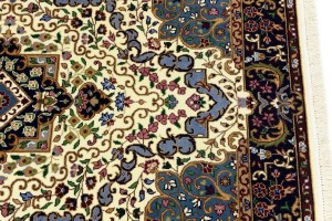 Cream & Navy Floral 4X6 Kirman Oriental Rug