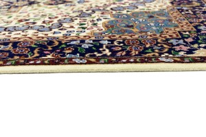 Cream & Navy Floral 4X6 Kirman Oriental Rug