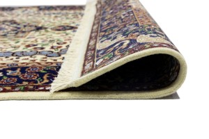 Cream & Navy Floral 4X6 Kirman Oriental Rug