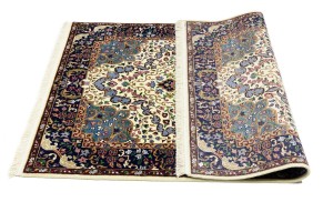 Cream & Navy Floral 4X6 Kirman Oriental Rug