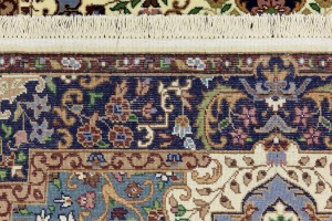 Cream & Navy Floral 4X6 Kirman Oriental Rug