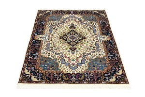 Cream & Navy Floral 4X6 Kirman Oriental Rug