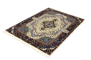 Cream & Navy Floral 4X6 Kirman Oriental Rug