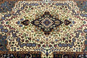 Cream & Navy Floral 4X6 Kirman Oriental Rug