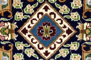 Cream & Navy Floral 4X6 Kirman Oriental Rug