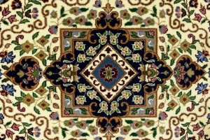 Cream & Navy Floral 4X6 Kirman Oriental Rug