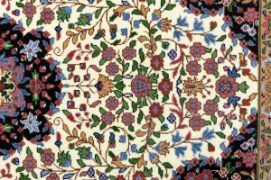 Cream & Blue Floral 4X6 Kirman Oriental Rug