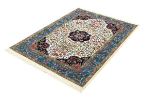 Cream & Blue Floral 4X6 Kirman Oriental Rug