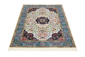 Cream & Blue Floral 4X6 Kirman Oriental Rug