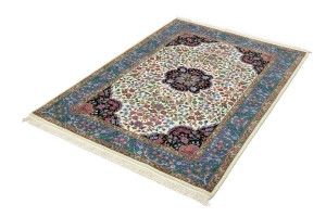 Cream & Blue Floral 4X6 Kirman Oriental Rug