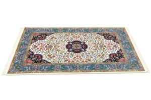Cream & Blue Floral 4X6 Kirman Oriental Rug