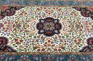 Cream & Blue Floral 4X6 Kirman Oriental Rug