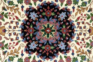Cream & Blue Floral 4X6 Kirman Oriental Rug